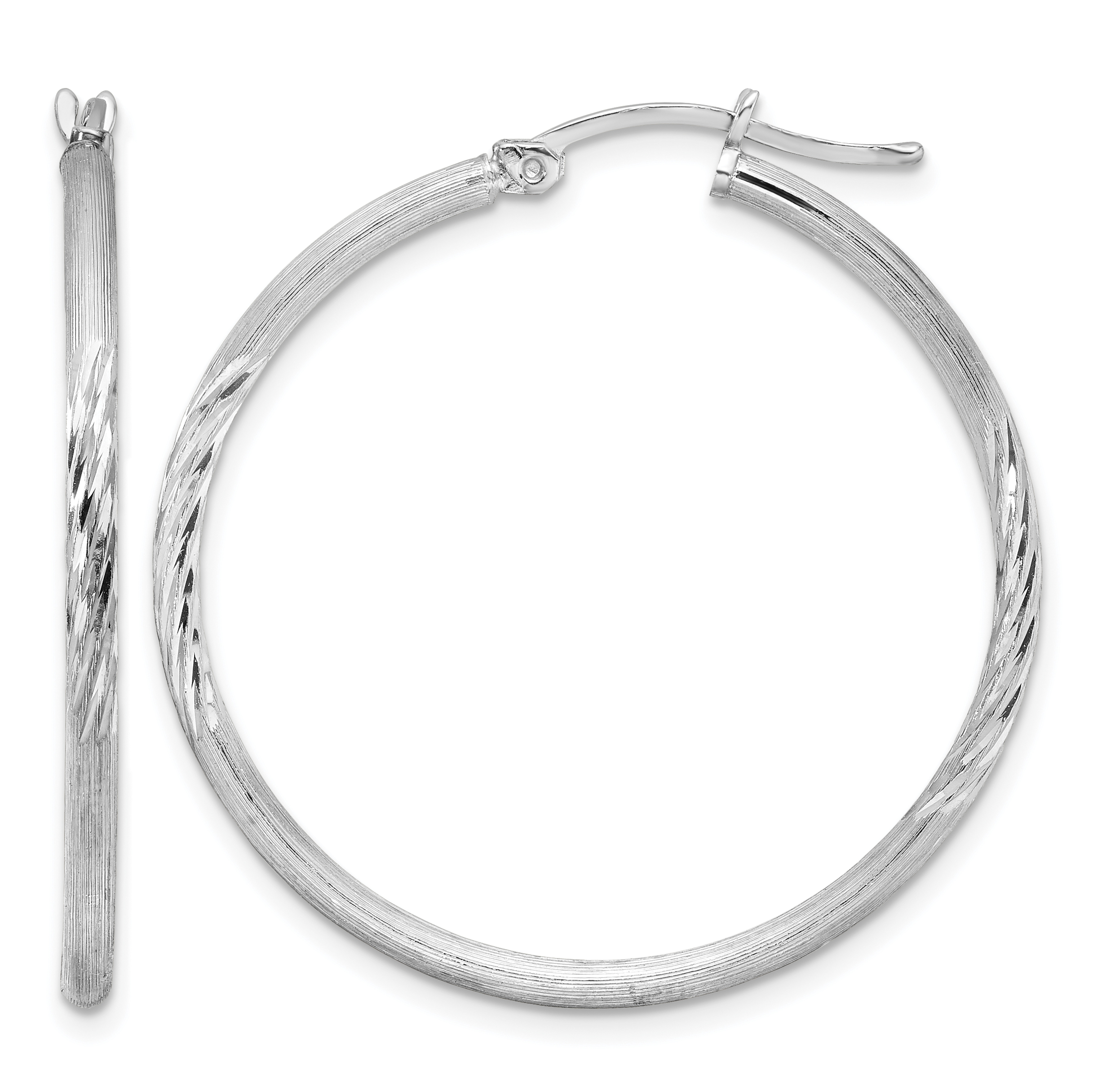 Sterling Silver Rhodium-plated 2mm Polished/Satin Diamond-cut Hoop Earrings (QE4420)