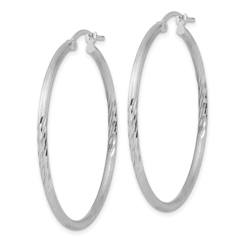 Sterling Silver Rhodium-plated 2mm Polished/Satin Diamond-cut Hoop Earrings (QE4421)