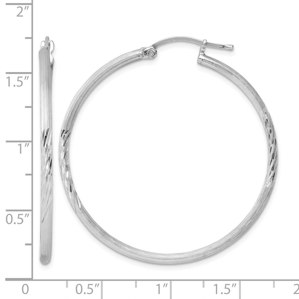 Sterling Silver Rhodium-plated 2mm Polished/Satin Diamond-cut Hoop Earrings (QE4421)