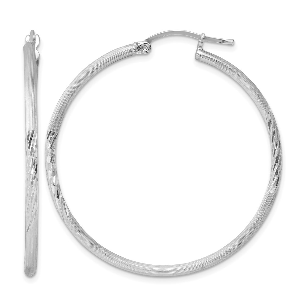 Sterling Silver Rhodium-plated 2mm Polished/Satin Diamond-cut Hoop Earrings (QE4421)