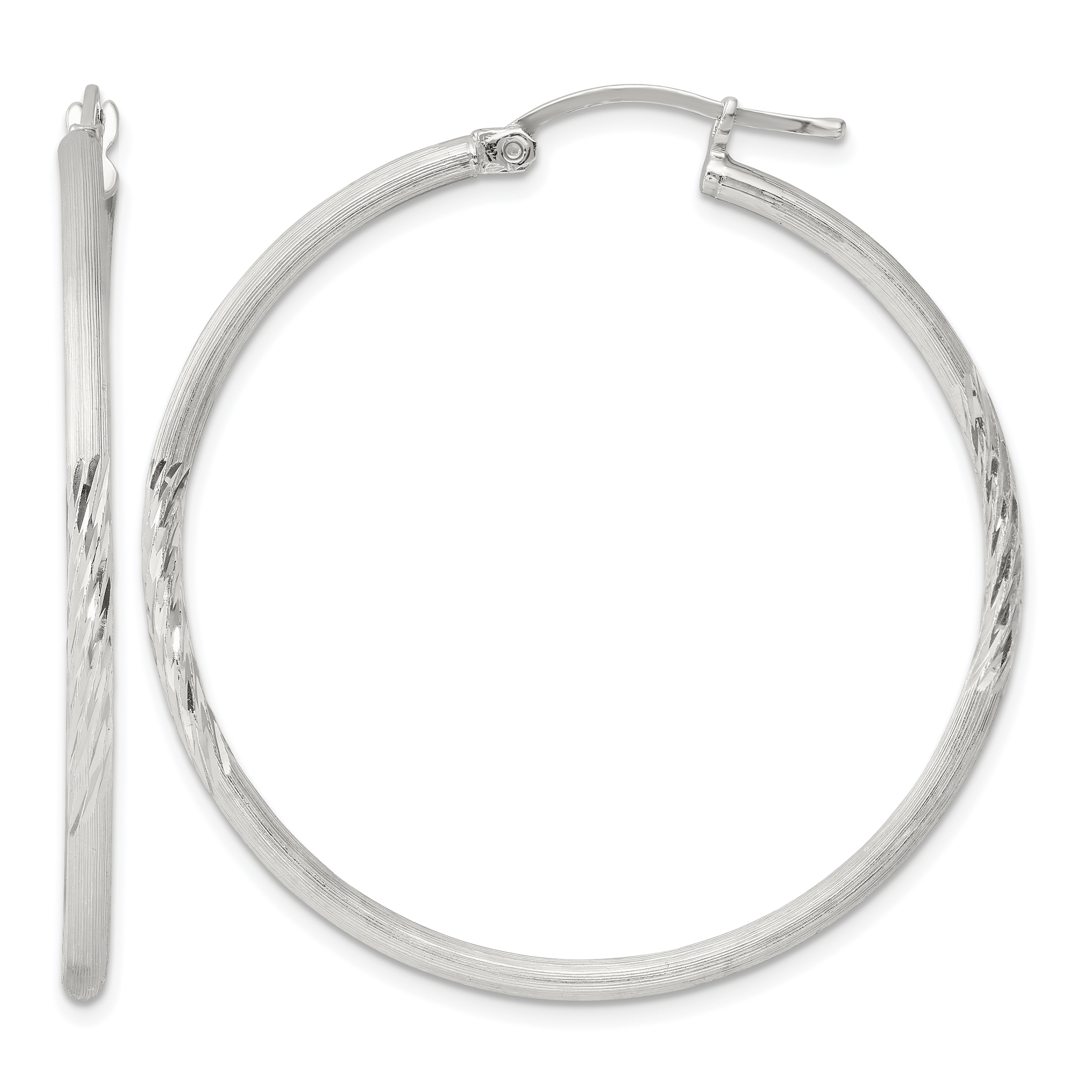 Sterling Silver 2mm Polished/Satin D/C Hoop Earrings (QE4421SP)