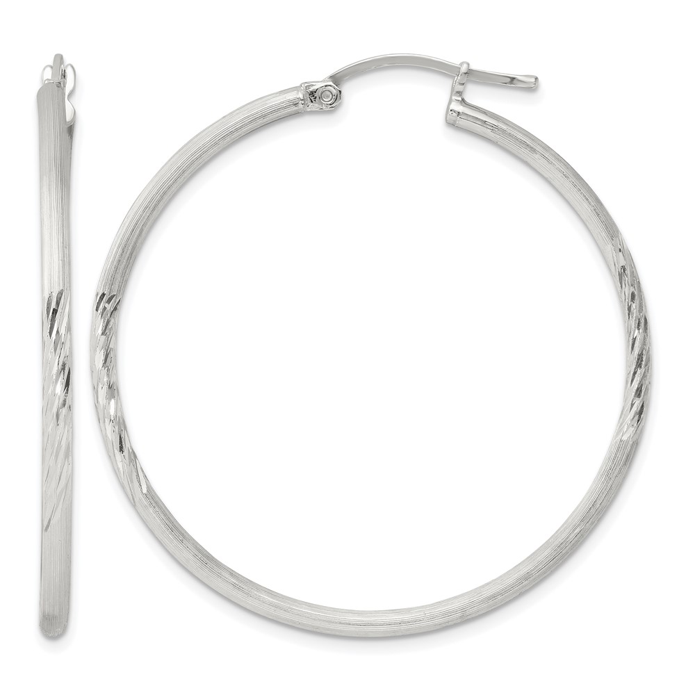 Sterling Silver 2mm Polished/Satin D/C Hoop Earrings (QE4421SP)
