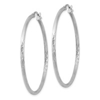 Sterling Silver Rhodium-plated 2mm Polished Satin Diamond-cut Hoop Earrings view 2