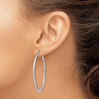 Sterling Silver Rhodium-plated 2mm Polished Satin Diamond-cut Hoop Earrings view 3