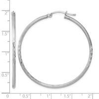 Sterling Silver Rhodium-plated 2mm Polished Satin Diamond-cut Hoop Earrings view 4