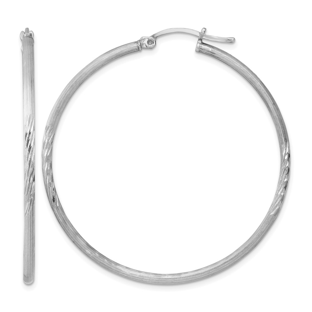 Sterling Silver Rhodium-plated 2mm Polished/Satin Diamond-cut Hoop Earrings (QE4422)