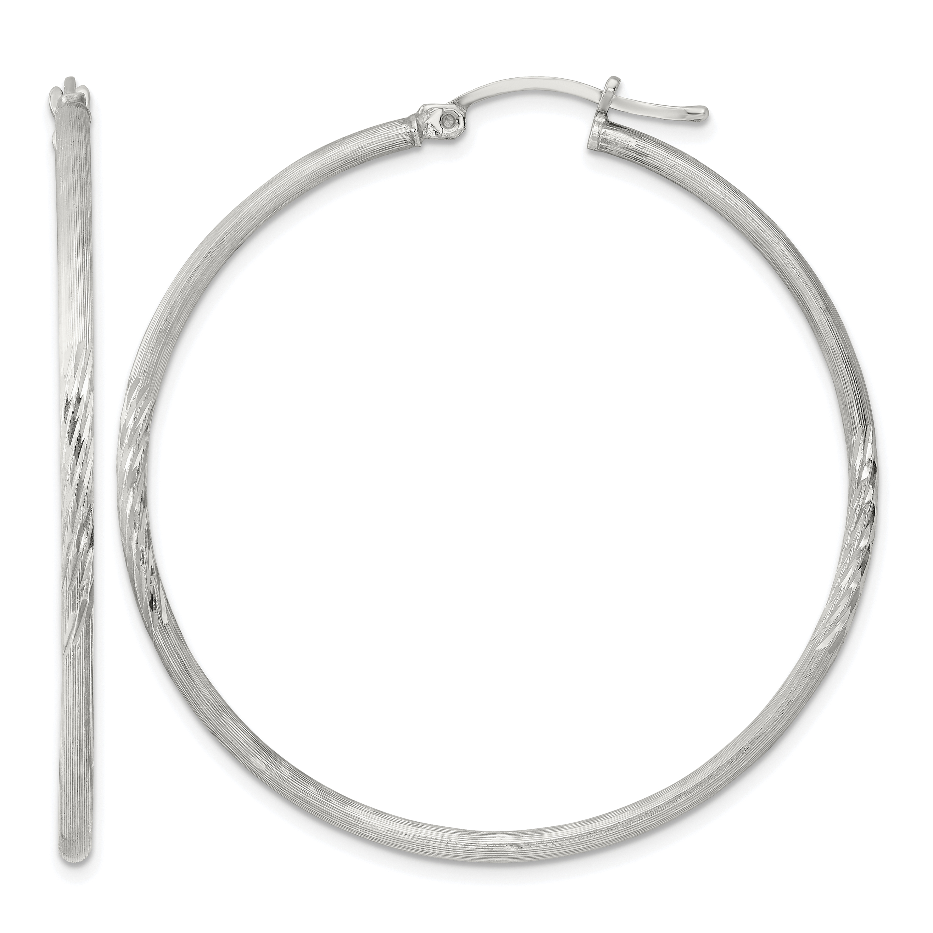 Sterling Silver 2mm Polished/Satin D/C Hoop Earrings (QE4422SP)