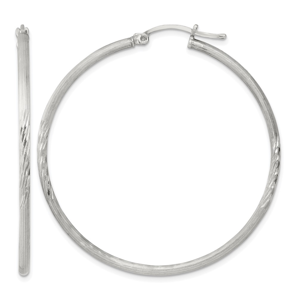 Sterling Silver 2mm Polished/Satin D/C Hoop Earrings (QE4422SP)