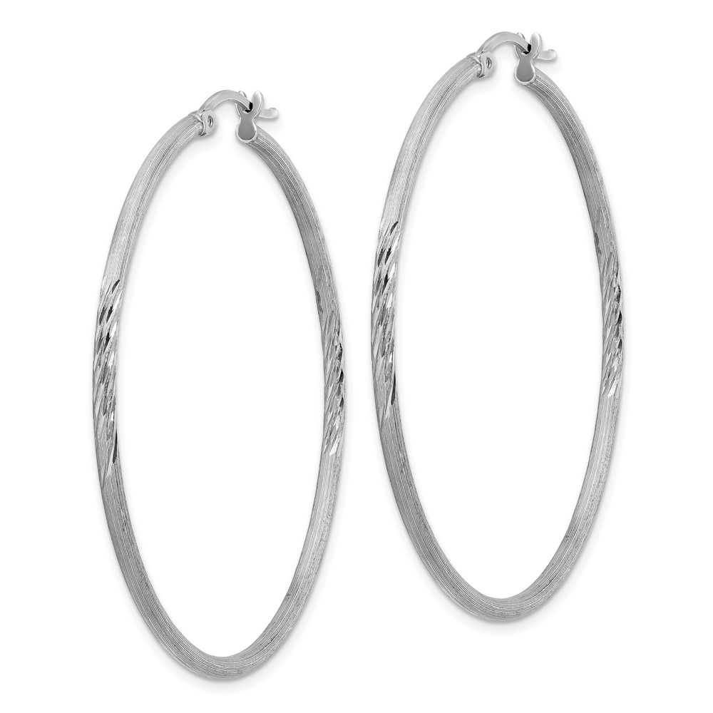 Sterling Silver Rhodium-plated 2mm Polished/Satin Diamond-cut Hoop Earrings (QE4423)