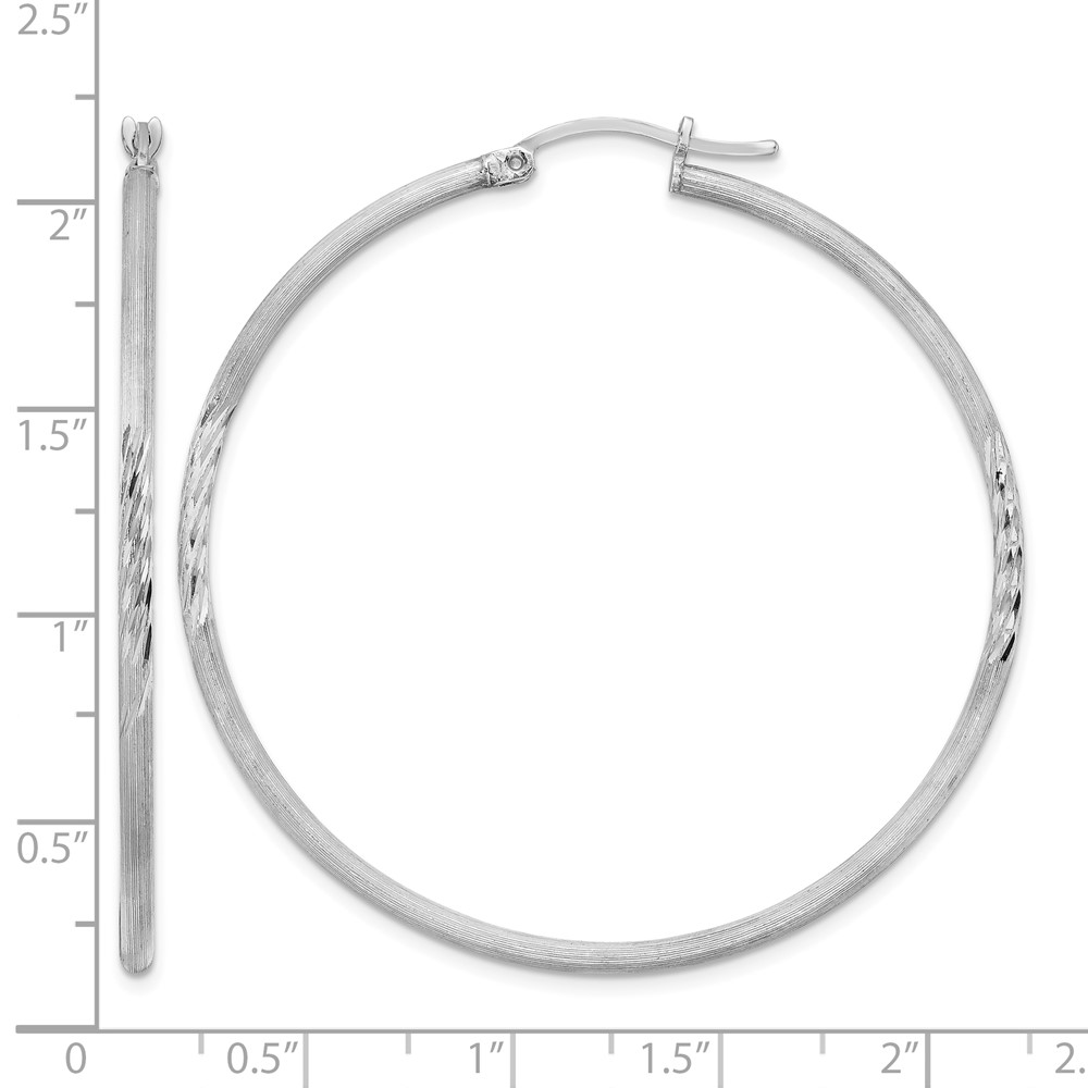 Sterling Silver Rhodium-plated 2mm Polished/Satin Diamond-cut Hoop Earrings (QE4423)