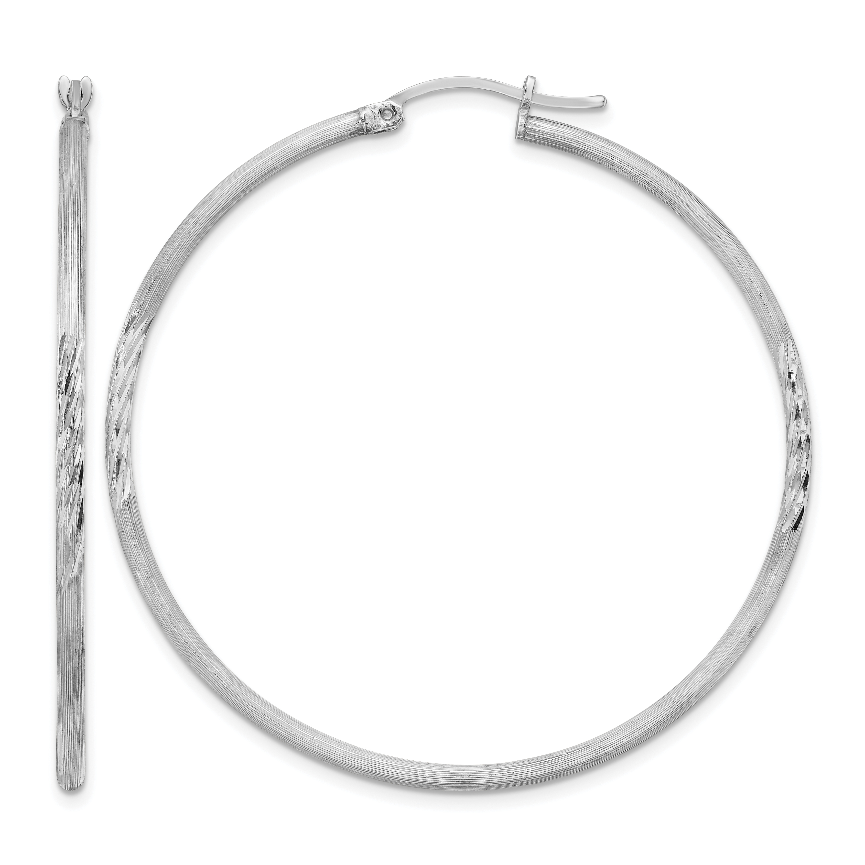 Sterling Silver Rhodium-plated 2mm Polished/Satin Diamond-cut Hoop Earrings (QE4423)