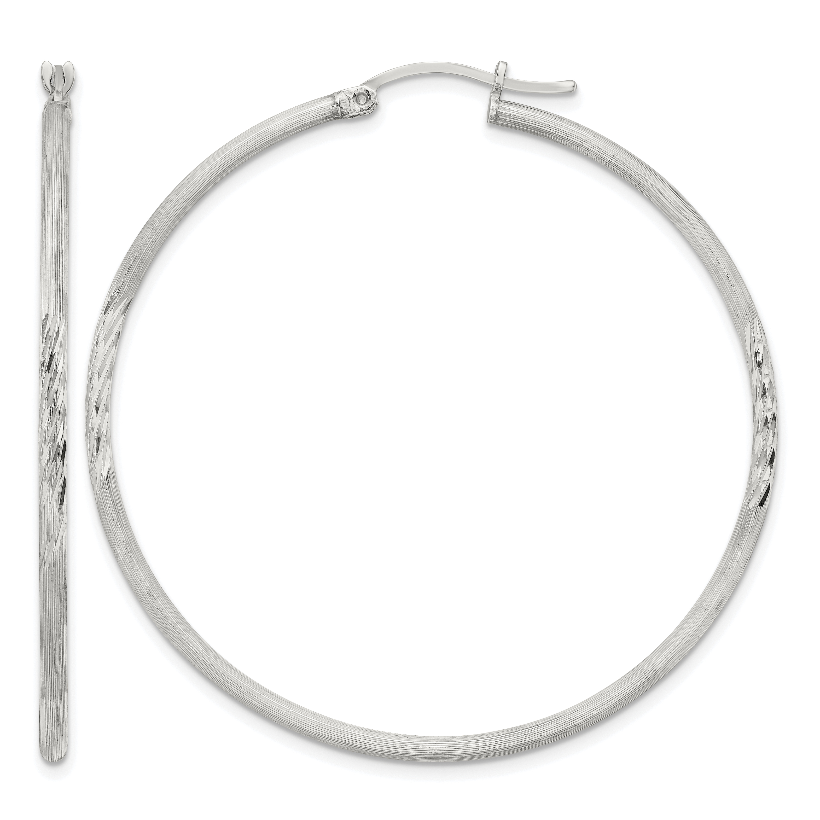 Sterling Silver 2mm Polished/Satin D/C Hoop Earrings (QE4423SP)
