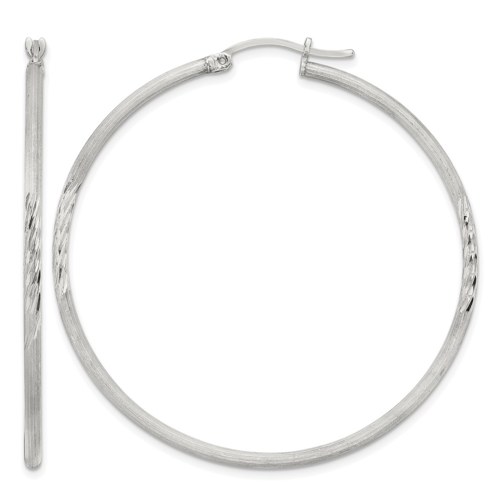 Sterling Silver 2mm Polished/Satin D/C Hoop Earrings (QE4423SP)