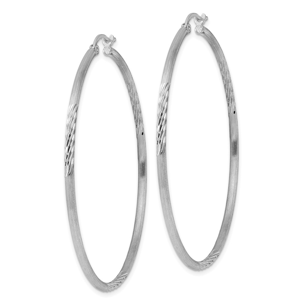 Sterling Silver Rhodium-plated 2mm Polished/Satin Diamond-cut Hoop Earrings (QE4424)
