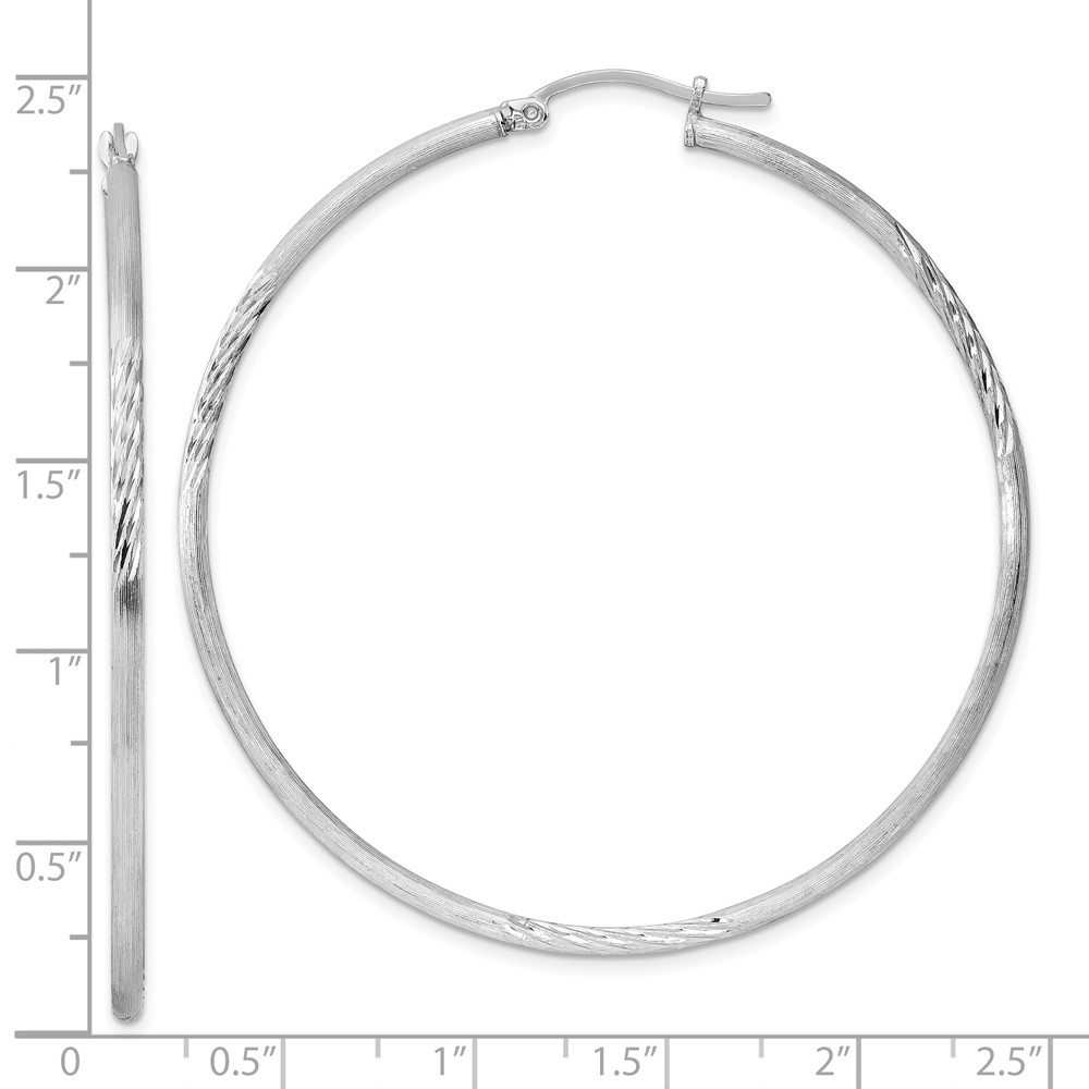 Sterling Silver Rhodium-plated 2mm Polished/Satin Diamond-cut Hoop Earrings (QE4424)