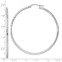 Sterling Silver Rhodium-plated 2mm Polished Satin Diamond-cut Hoop Earrings view 4