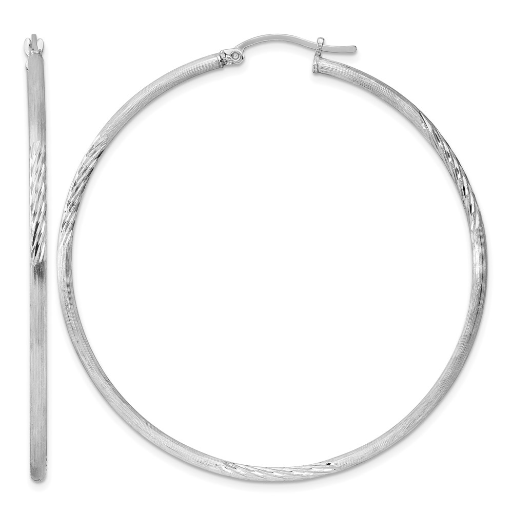 Sterling Silver Rhodium-plated 2mm Polished/Satin Diamond-cut Hoop Earrings (QE4424)