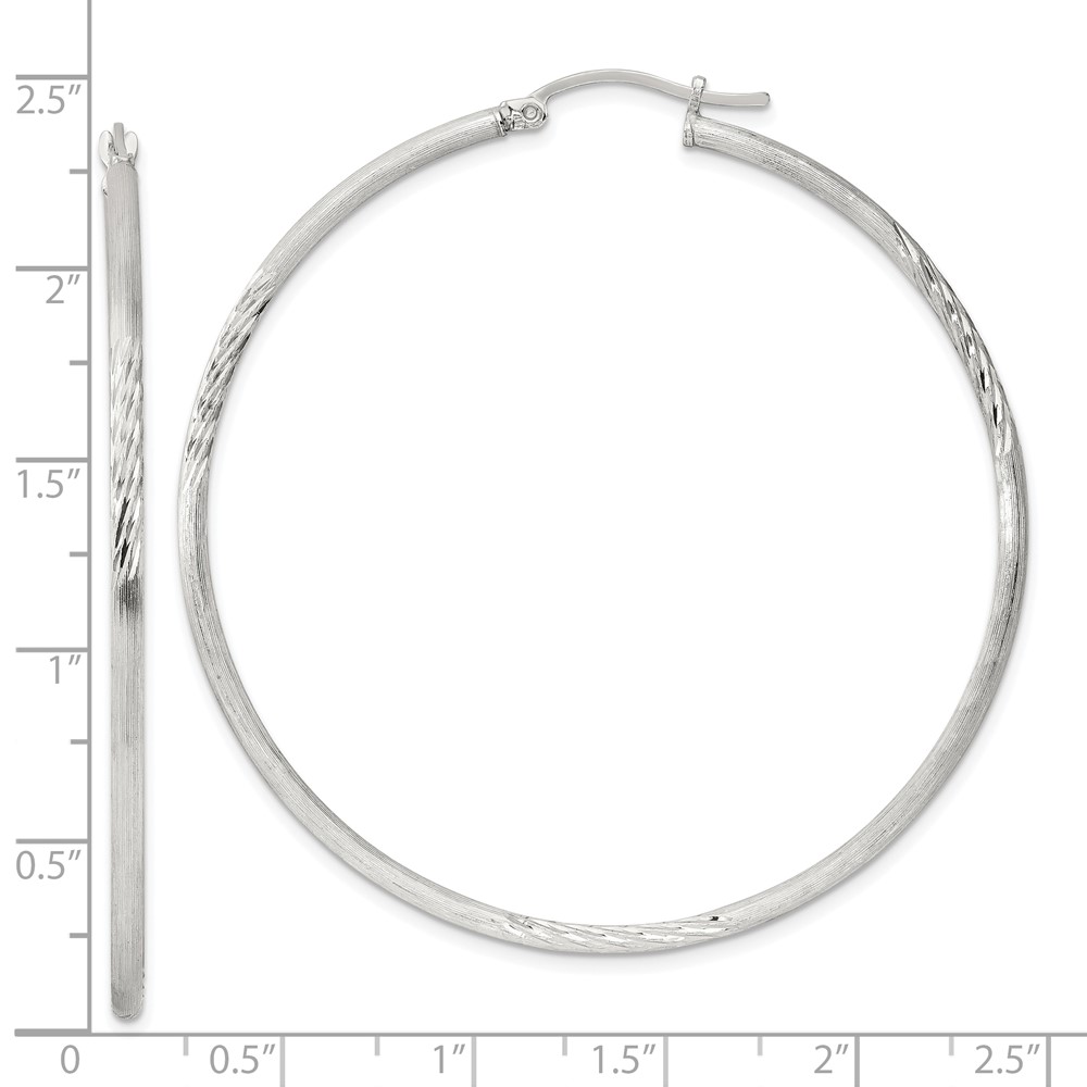 Sterling Silver 2mm Polished/Satin D/C Hoop Earrings (QE4424SP)