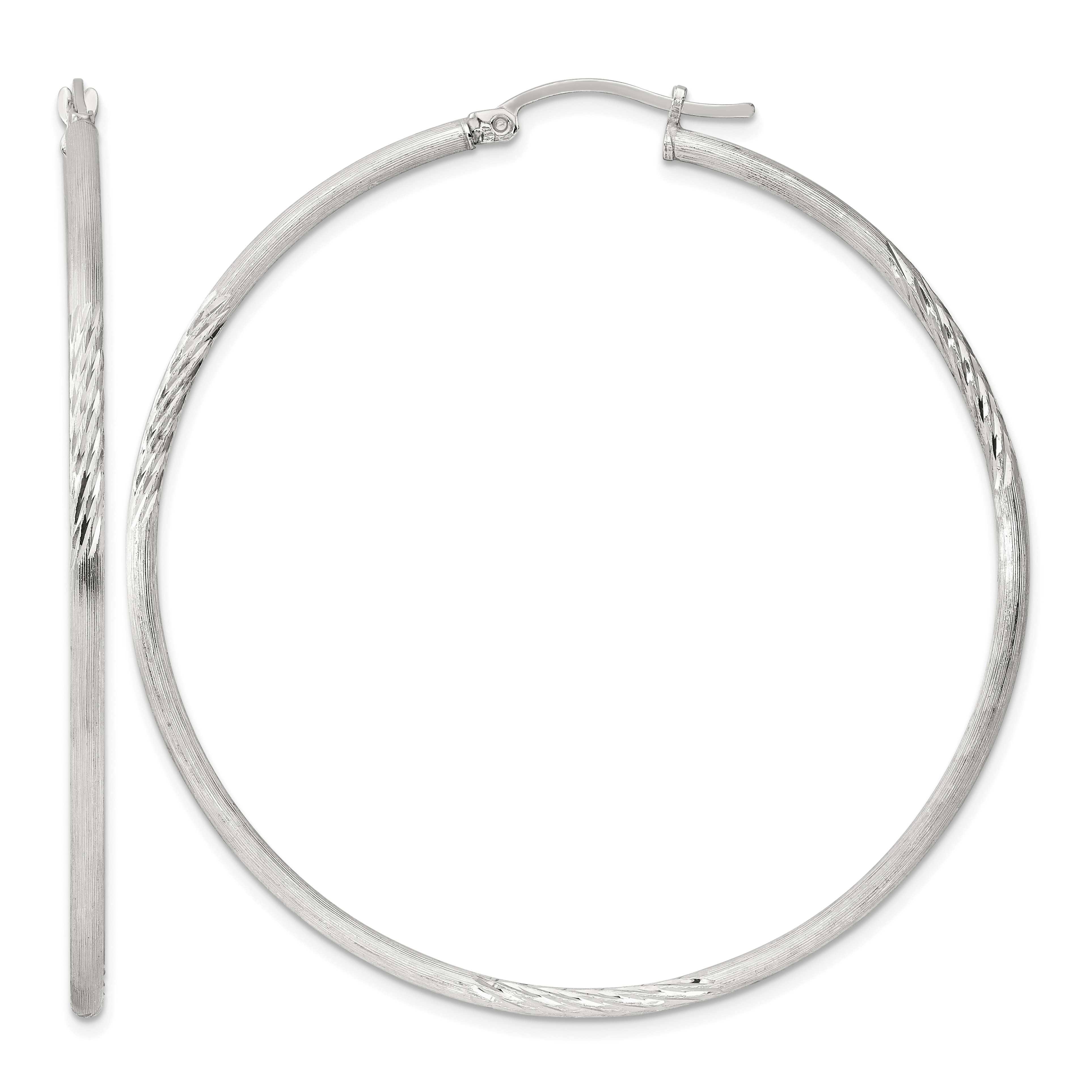 Sterling Silver 2mm Polished/Satin D/C Hoop Earrings (QE4424SP)
