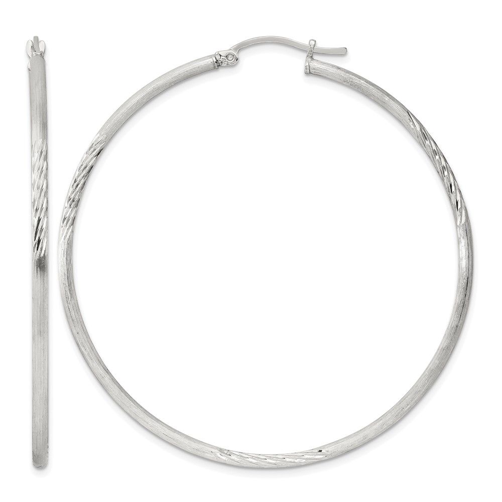 Sterling Silver 2mm Polished/Satin D/C Hoop Earrings (QE4424SP)