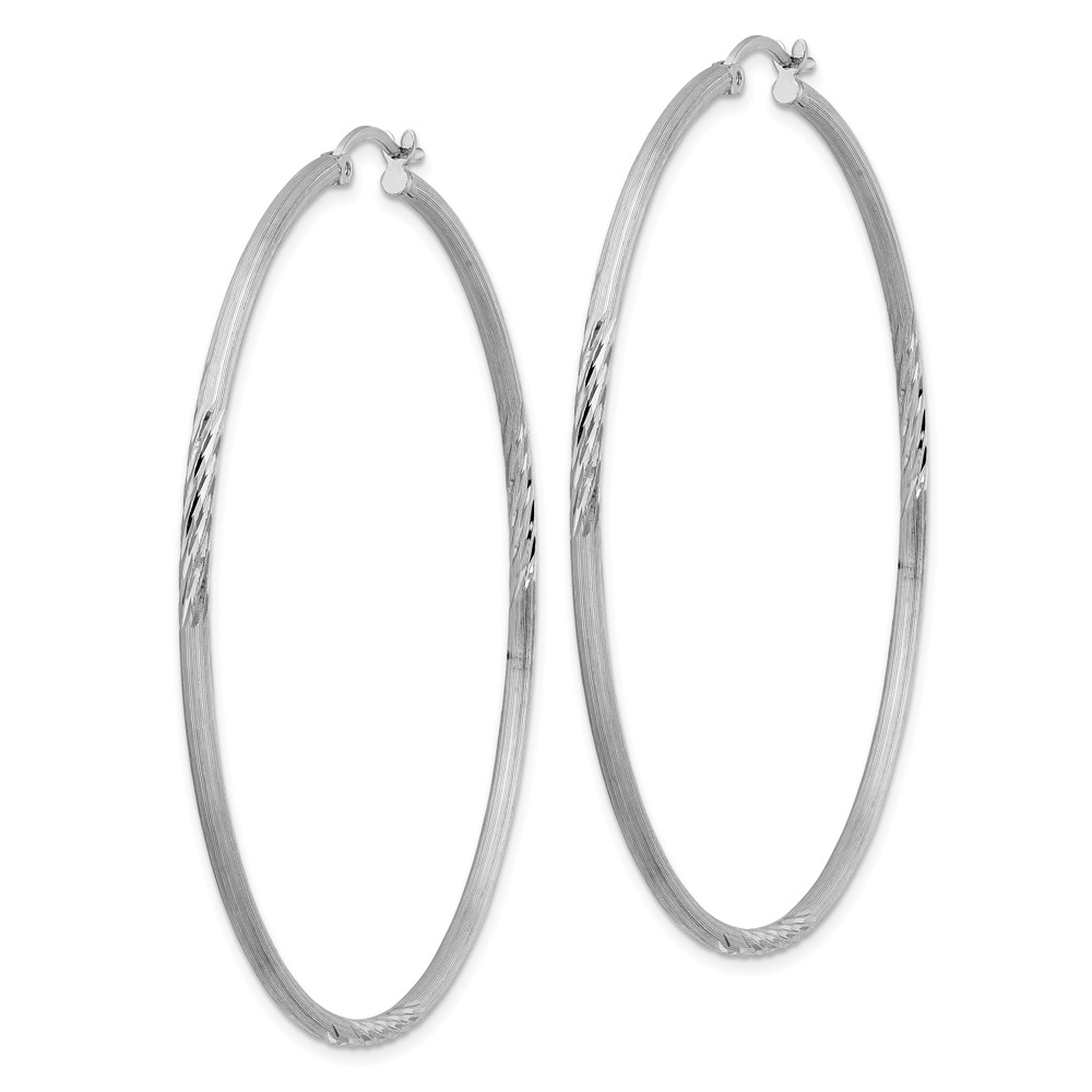 Sterling Silver Rhodium-plated 2mm Polished/Satin Diamond-cut Hoop Earrings (QE4425)