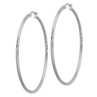 Sterling Silver Rhodium-plated 2mm Polished Satin Diamond-cut Hoop Earrings view 2
