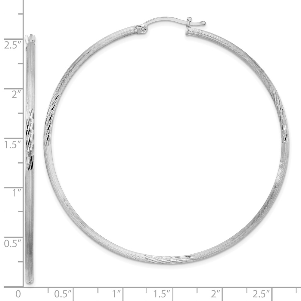 Sterling Silver Rhodium-plated 2mm Polished/Satin Diamond-cut Hoop Earrings (QE4425)