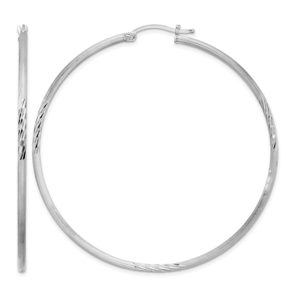 Sterling Silver Rhodium-plated 2mm Polished/Satin Diamond-cut Hoop Earrings (QE4425)