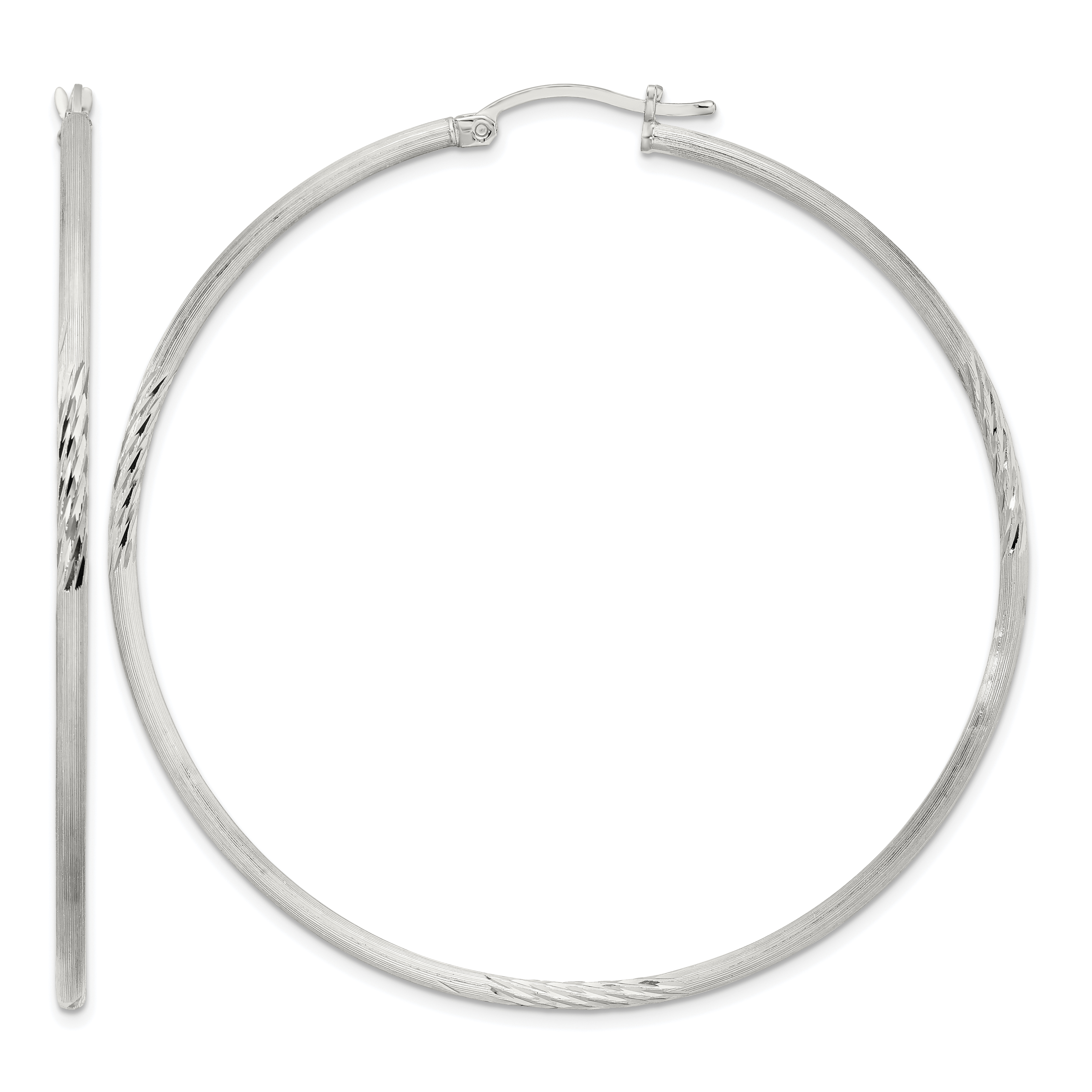 Sterling Silver 2mm Polished/Satin D/C Hoop Earrings (QE4425SP)