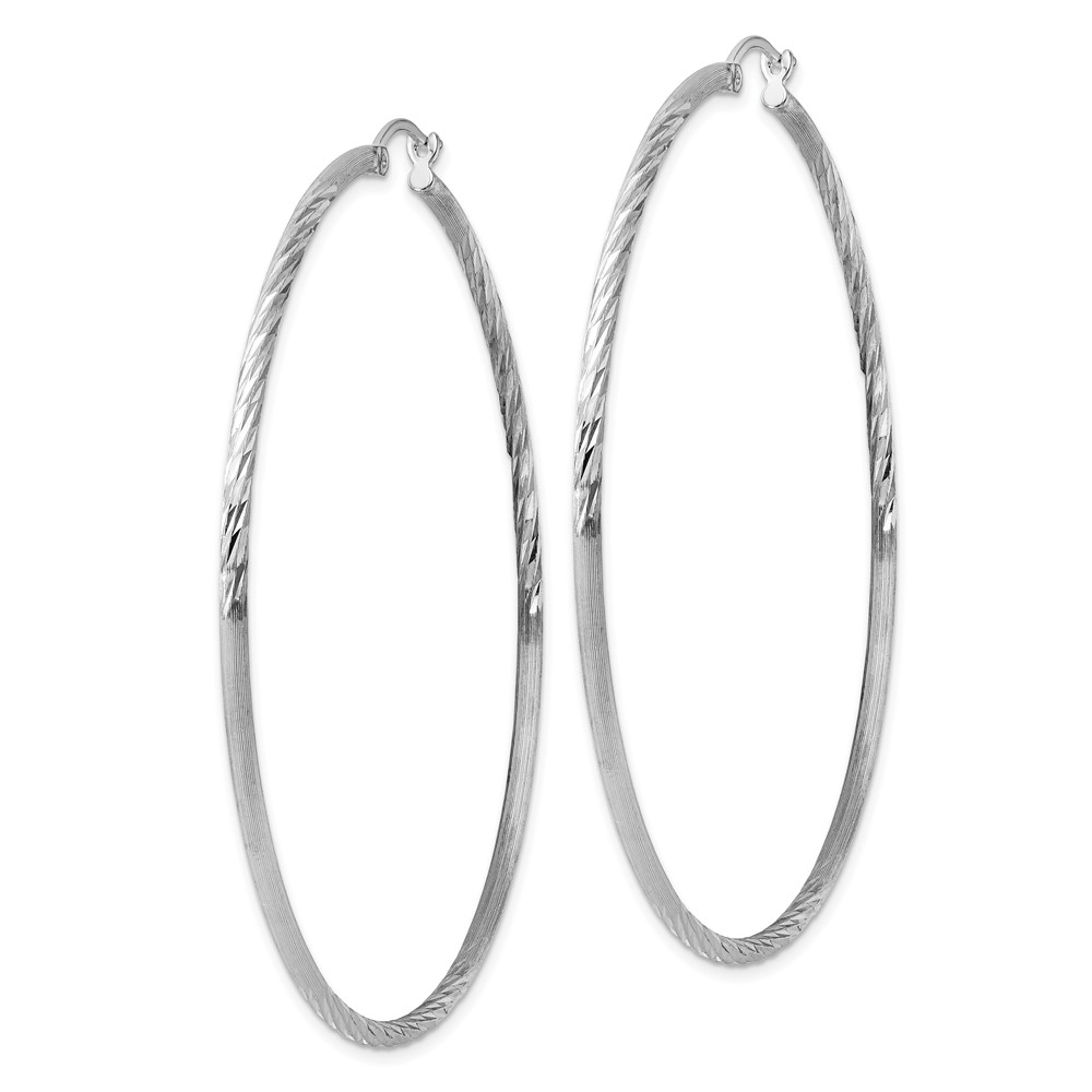 Sterling Silver Rhodium-plated 2mm Polished/Satin Diamond-cut Hoop Earrings (QE4426)