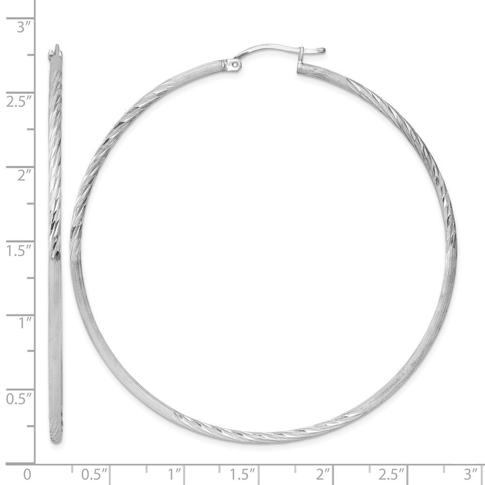 Sterling Silver Rhodium-plated 2mm Polished/Satin Diamond-cut Hoop Earrings (QE4426)