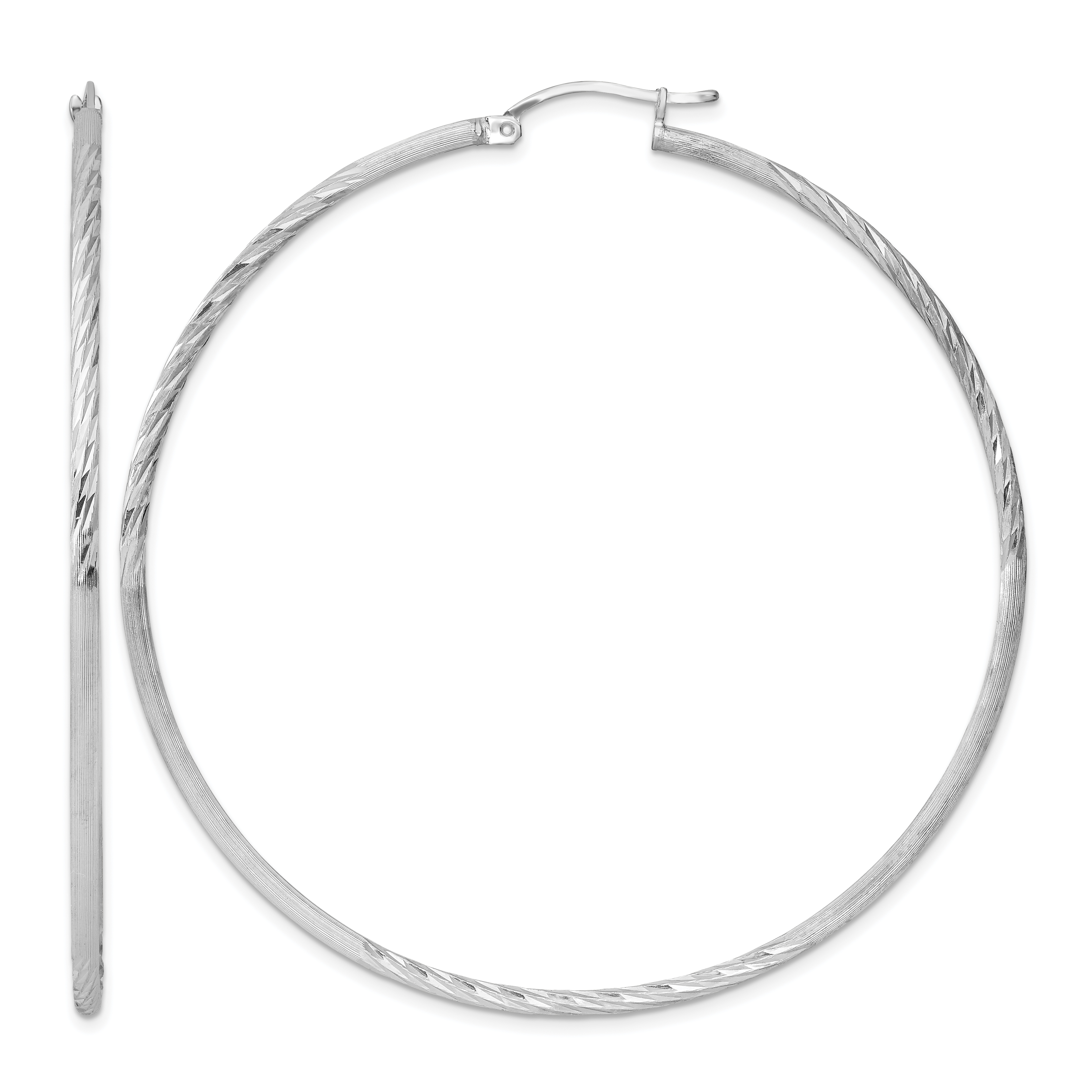 Sterling Silver Rhodium-plated 2mm Polished/Satin Diamond-cut Hoop Earrings (QE4426)