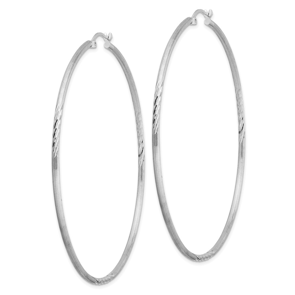 Sterling Silver Rhodium-plated 2mm Polished/Satin Diamond-cut Hoop Earrings (QE4427)