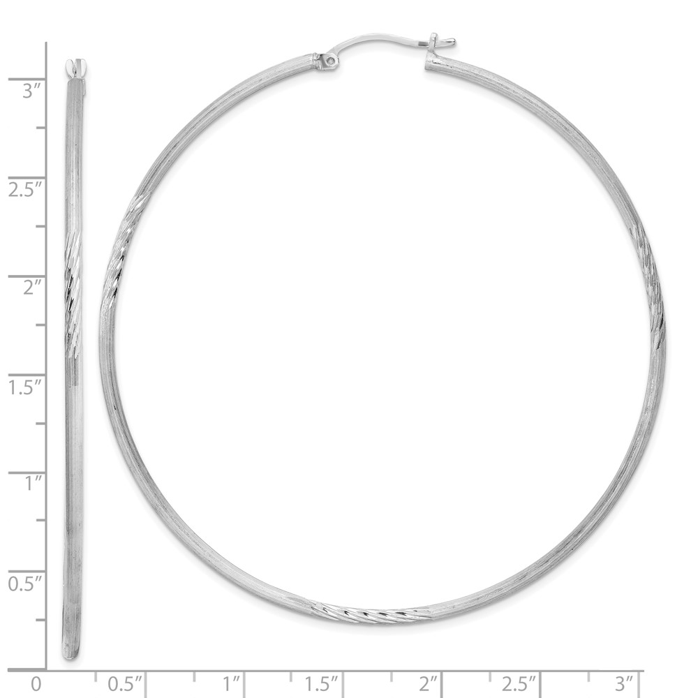 Sterling Silver Rhodium-plated 2mm Polished/Satin Diamond-cut Hoop Earrings (QE4427)