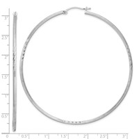 Sterling Silver Rhodium-plated 2mm Polished Satin Diamond-cut Hoop Earrings view 4