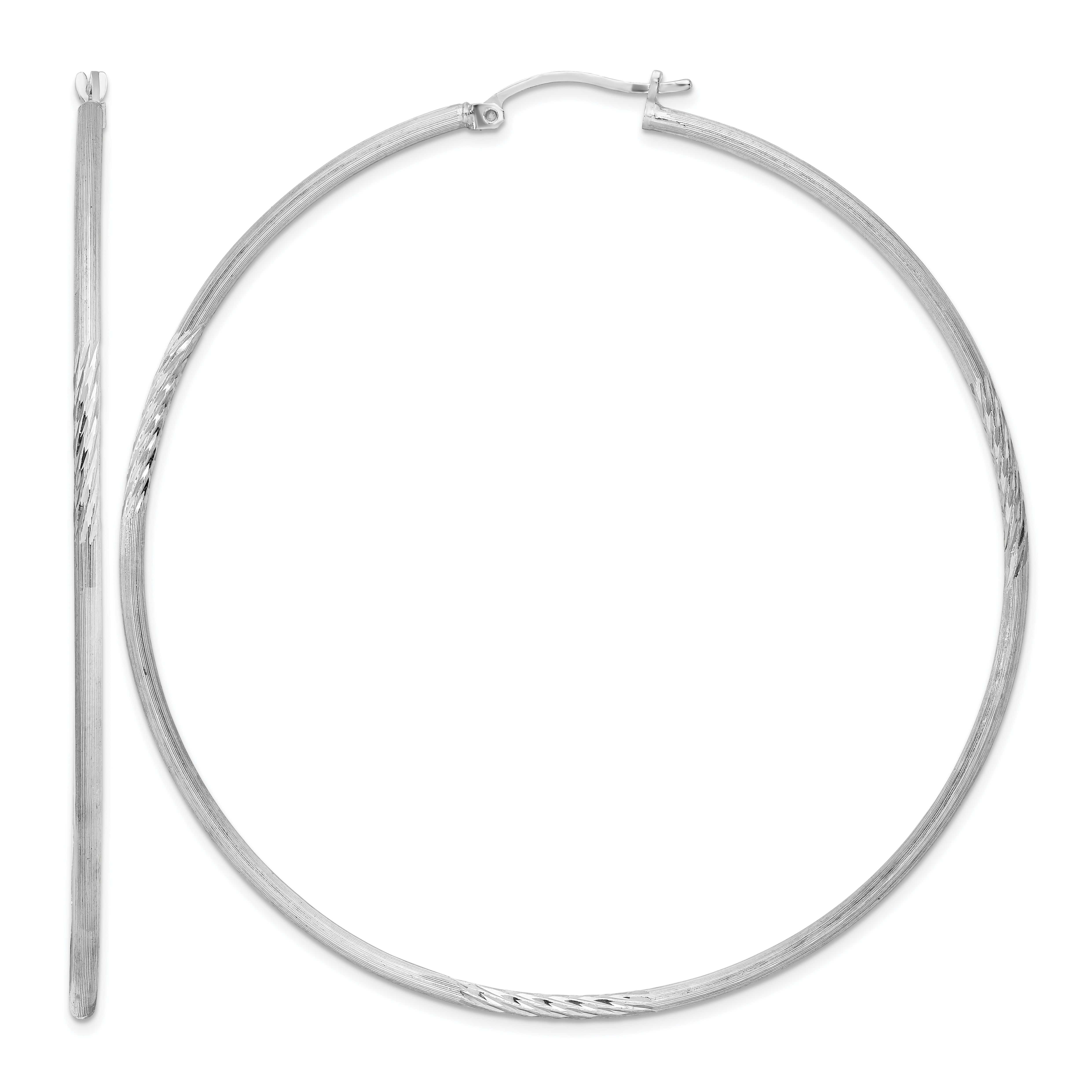 Sterling Silver Rhodium-plated 2mm Polished/Satin Diamond-cut Hoop Earrings (QE4427)