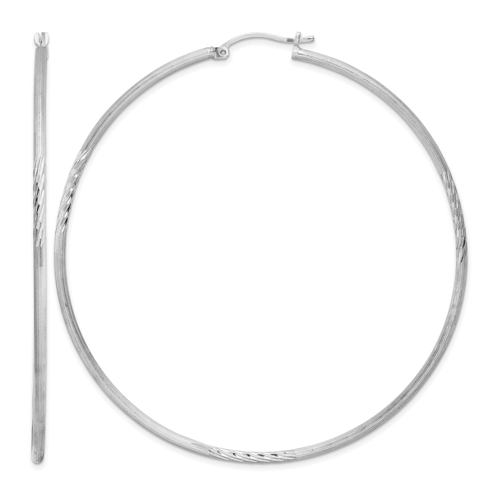 Sterling Silver Rhodium-plated 2mm Polished/Satin Diamond-cut Hoop Earrings (QE4427)