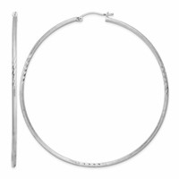 Sterling Silver Rhodium-plated 2mm Polished Satin Diamond-cut Hoop Earrings view 1