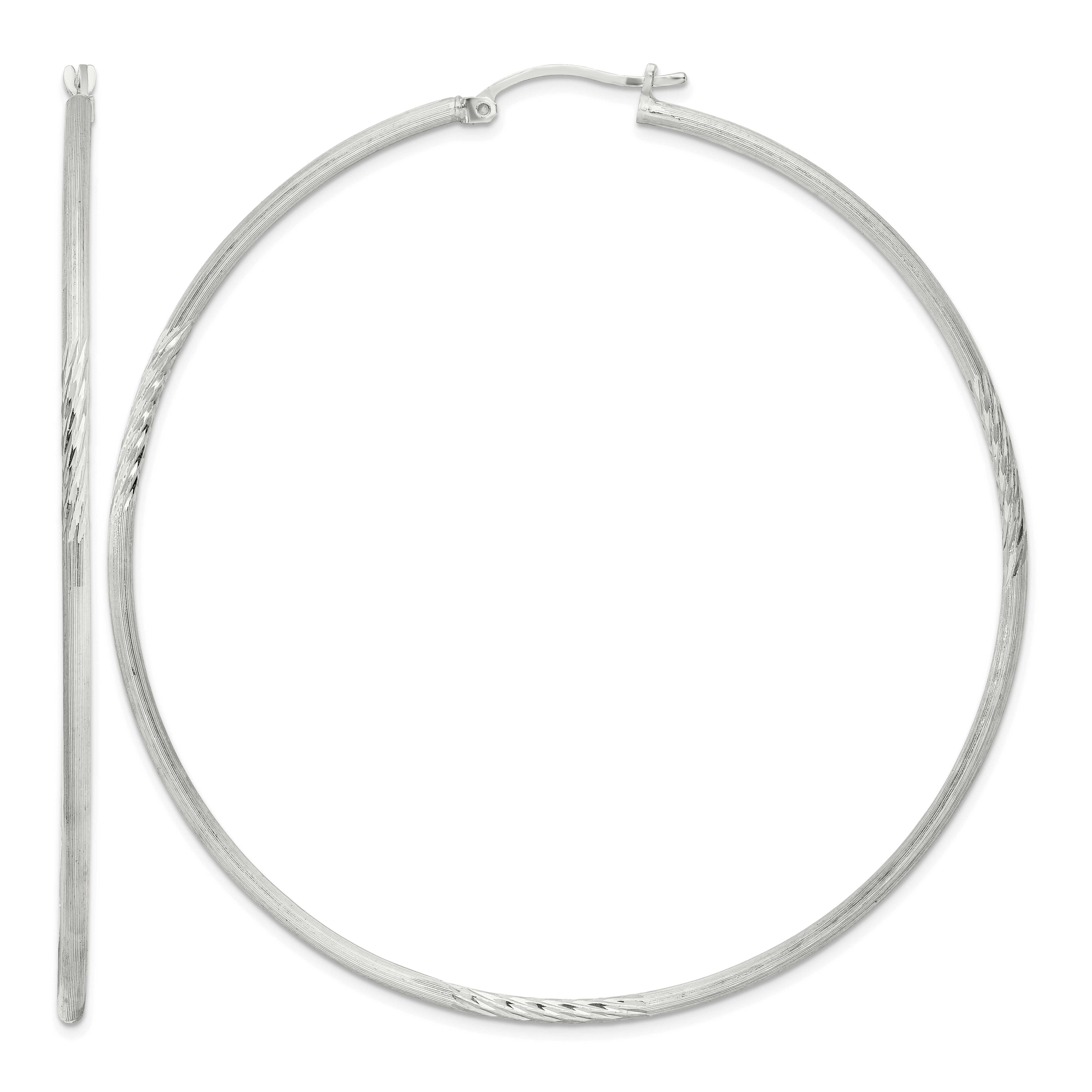 Sterling Silver 2mm Polished/Satin D/C Hoop Earrings (QE4427SP)