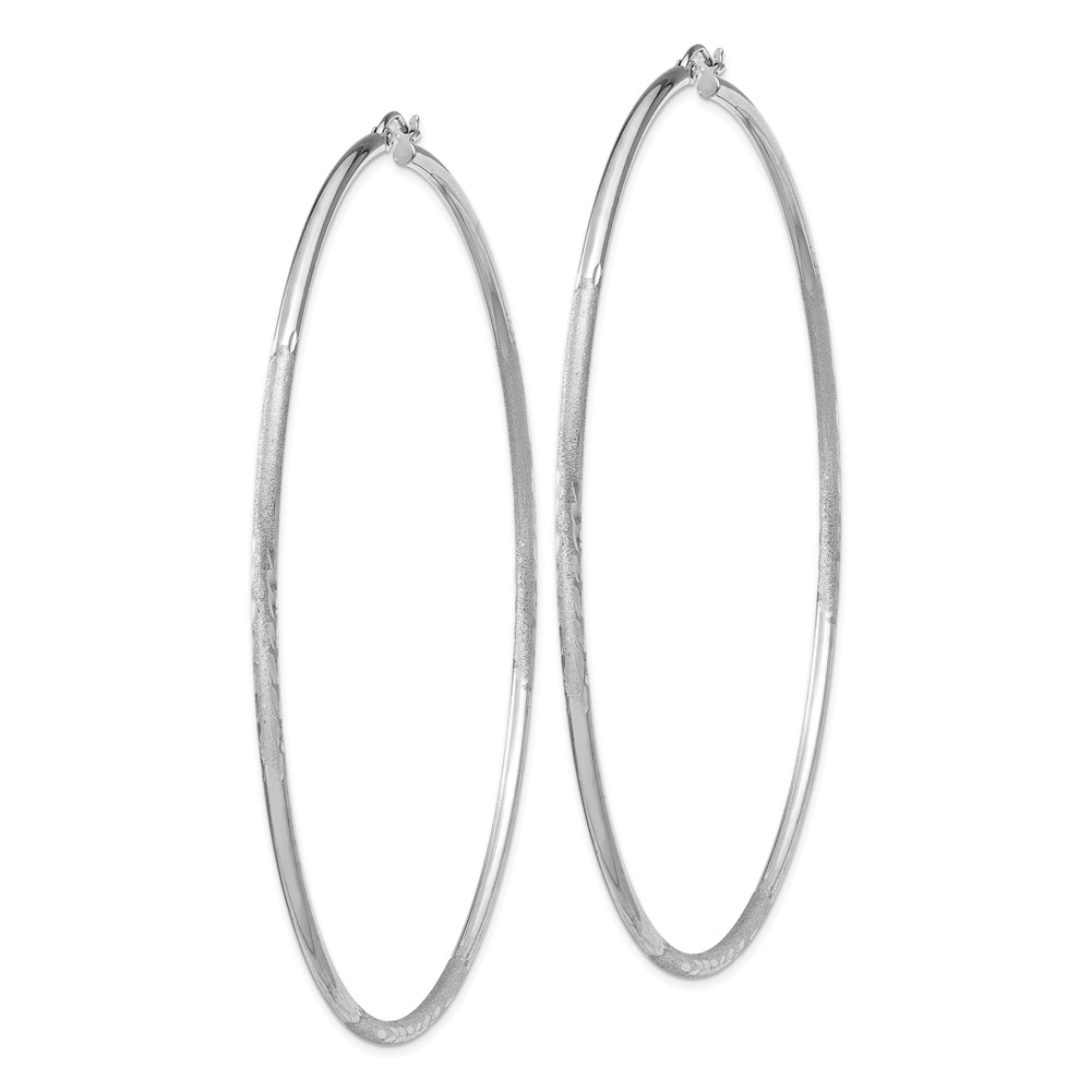 Sterling Silver Rhodium-plated 2mm Polished/Satin Diamond-cut Hoop Earrings (QE4428)