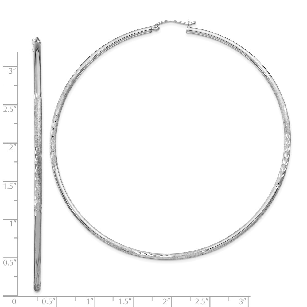 Sterling Silver Rhodium-plated 2mm Polished/Satin Diamond-cut Hoop Earrings (QE4428)