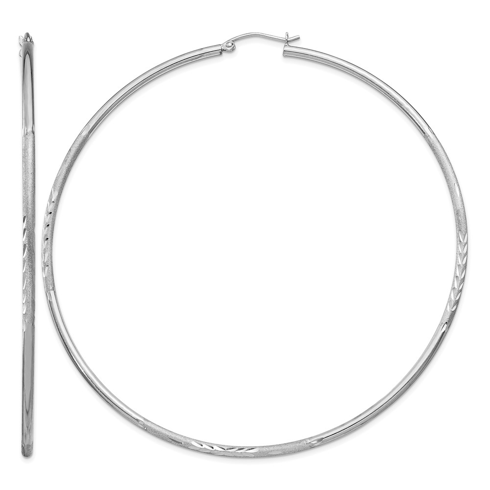 Sterling Silver Rhodium-plated 2mm Polished/Satin Diamond-cut Hoop Earrings (QE4428)