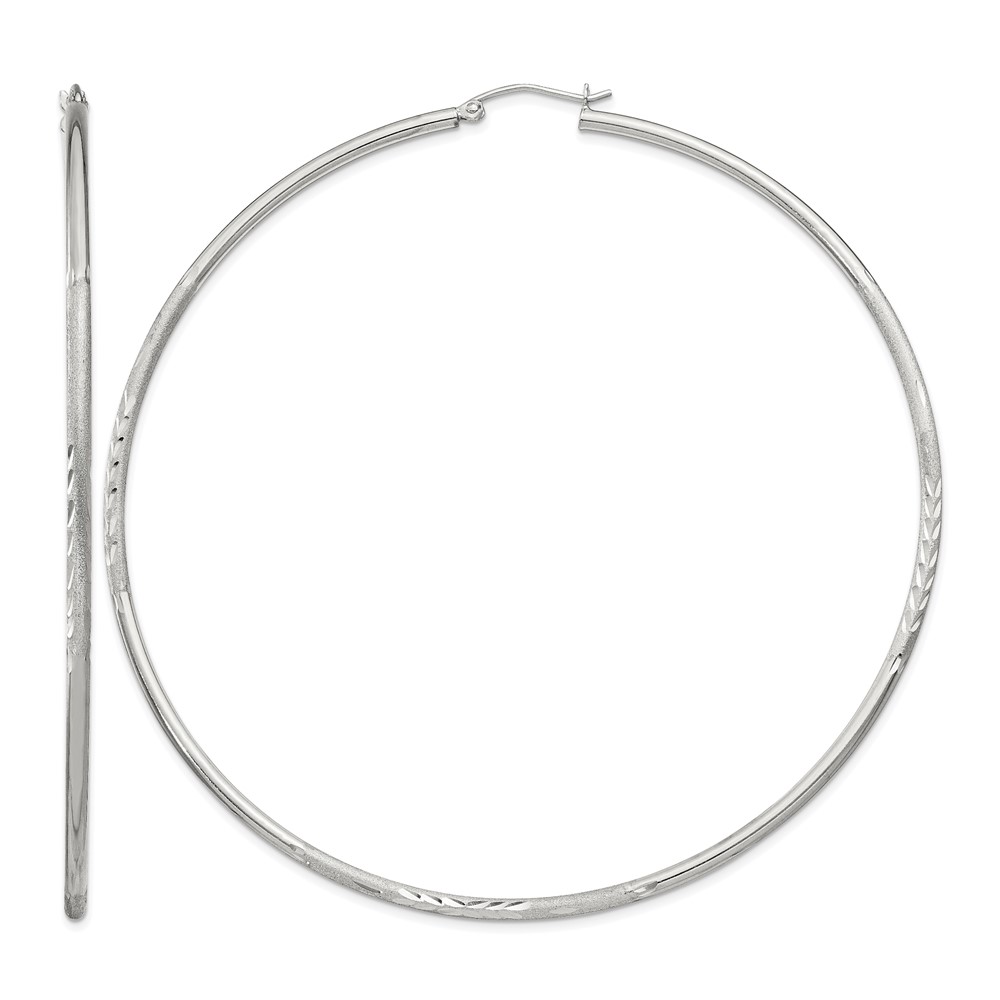Sterling Silver 2mm Polished/Satin D/C Hoop Earrings (QE4428SP)
