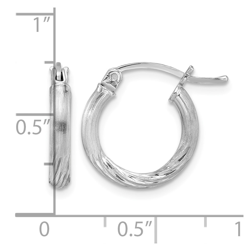 Sterling Silver Rhod-plated 2.5mm Polished/Satin Diamond-cut Hoop Earrings (QE4429)