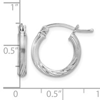 Sterling Silver Rhod-plated 2.5mm Polished Satin Diamond-cut Hoop Earrings view 4