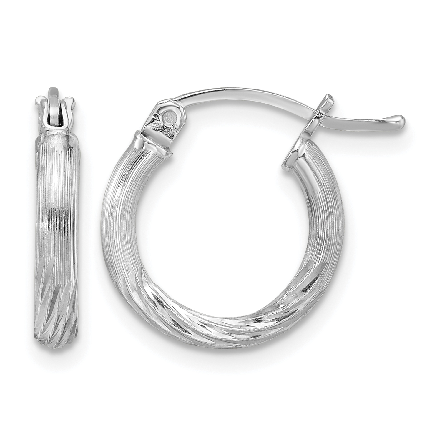 Sterling Silver Rhod-plated 2.5mm Polished/Satin Diamond-cut Hoop Earrings (QE4429)
