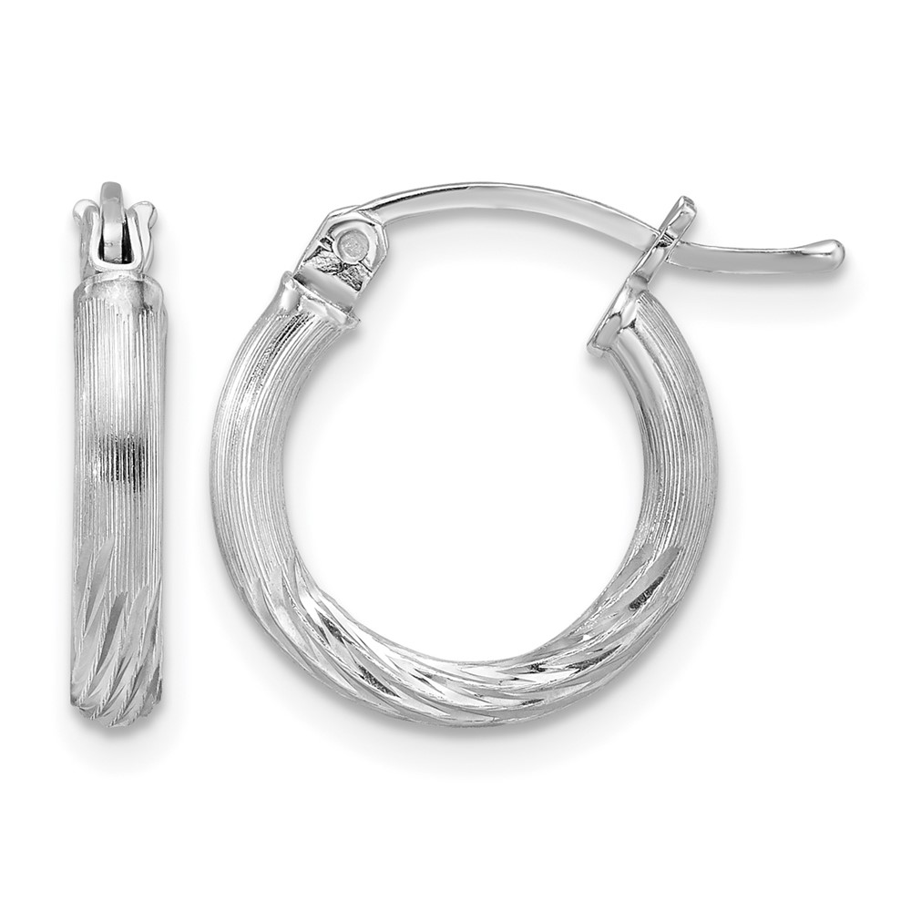 Sterling Silver Rhod-plated 2.5mm Polished/Satin Diamond-cut Hoop Earrings (QE4429)