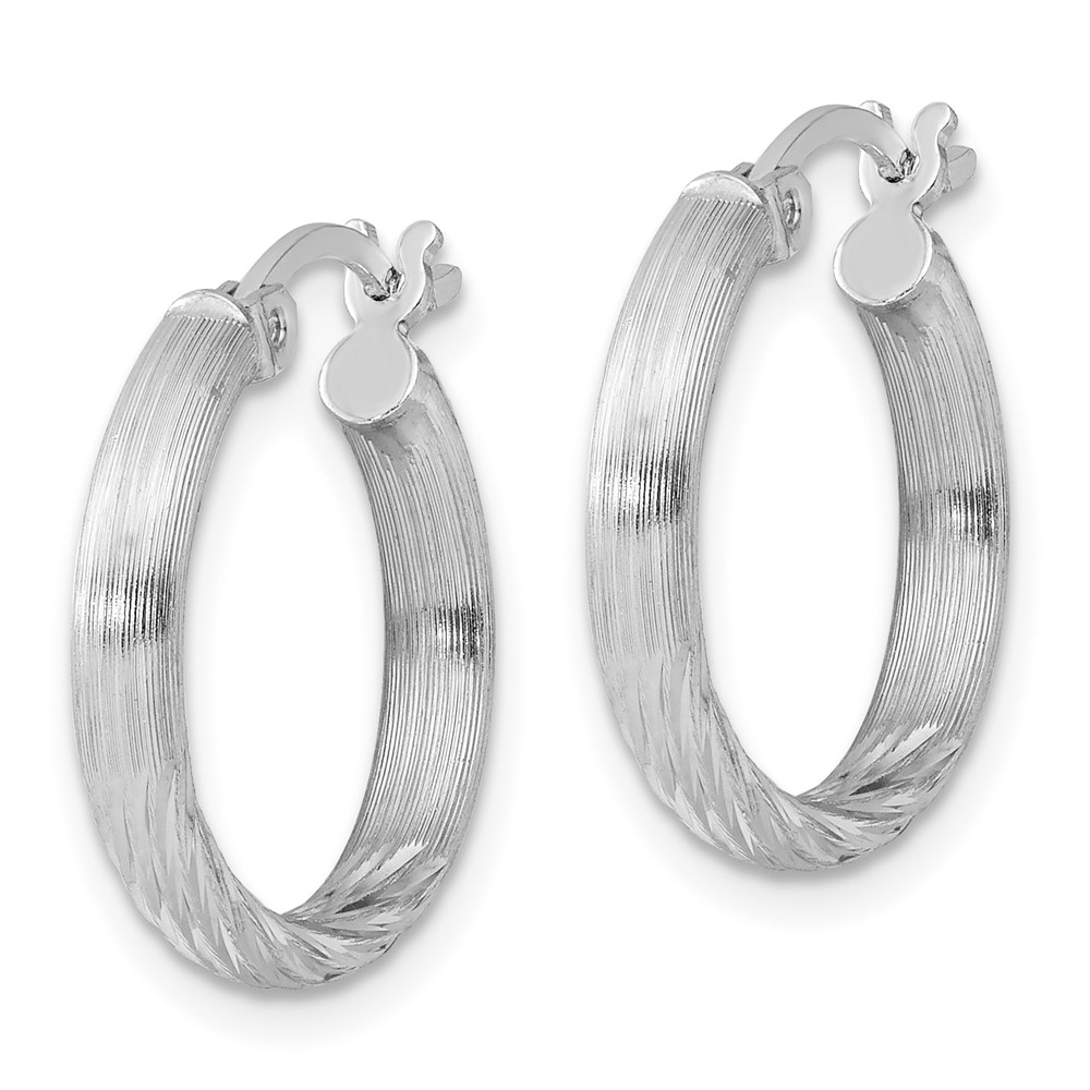 Sterling Silver Rhod-plated 2.5mm Polished/Satin Diamond-cut Hoop Earrings (QE4430)