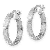 Sterling Silver Rhod-plated 2.5mm Polished Satin Diamond-cut Hoop Earrings view 2