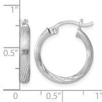 Sterling Silver Rhod-plated 2.5mm Polished Satin Diamond-cut Hoop Earrings view 4